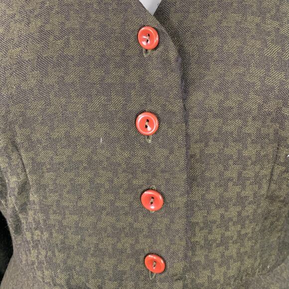 OKW Size XS Green Wool Button Down Houndstooth Mini Skirt Suit - Picture 8 of 12
